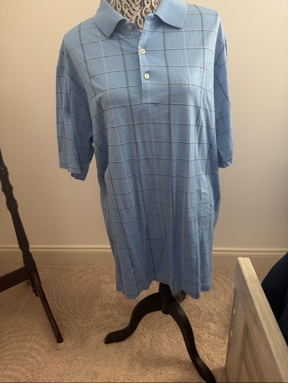 Peter Millar Blue Windowpane Polo